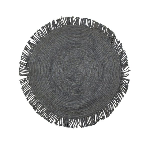 Tapis rond en jute à franges - Noir 120cm