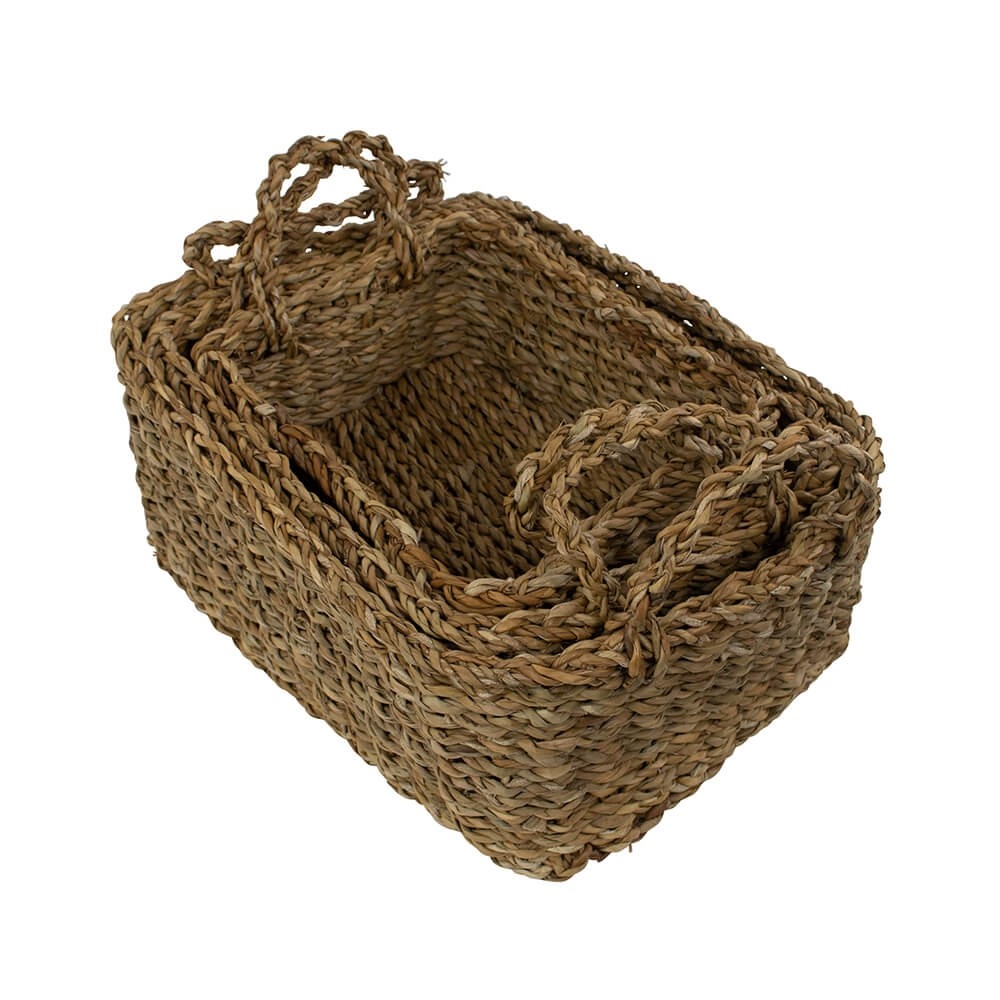 Paniers En Jonc De Mer STOBAZA - Lot De 2 - Avec Couvercle - Déco Nature - Petit Vase