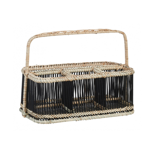 Porte bouteilles en rotin - Noir & Naturel