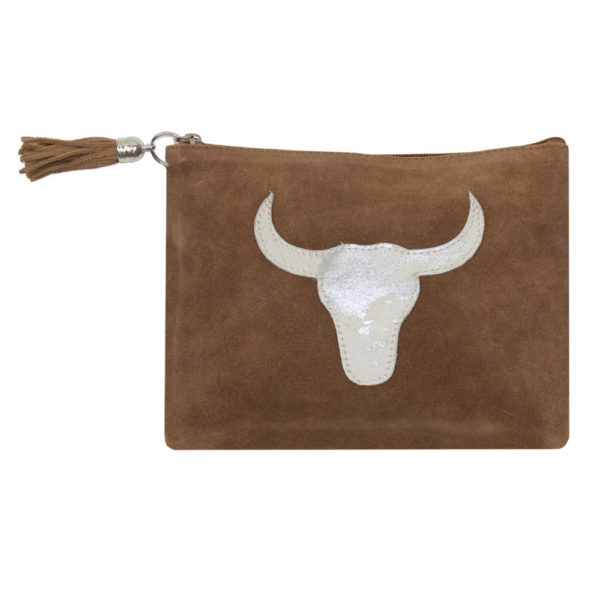 Pochette en cuir brun - Taureau argent