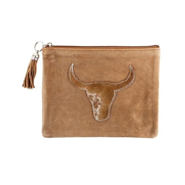 Pochette en cuir brun - Taureau marron