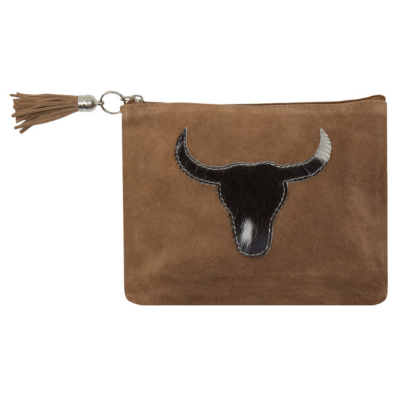 Pochette en cuir brun - Taureau noir