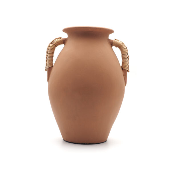 Vase en terre cuite et anses en rotin terracotta