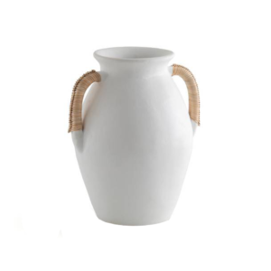 Vase en terre cuite et rotin - Blanc