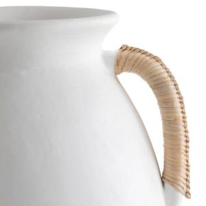 Vase en terre cuite et rotin - Blanc