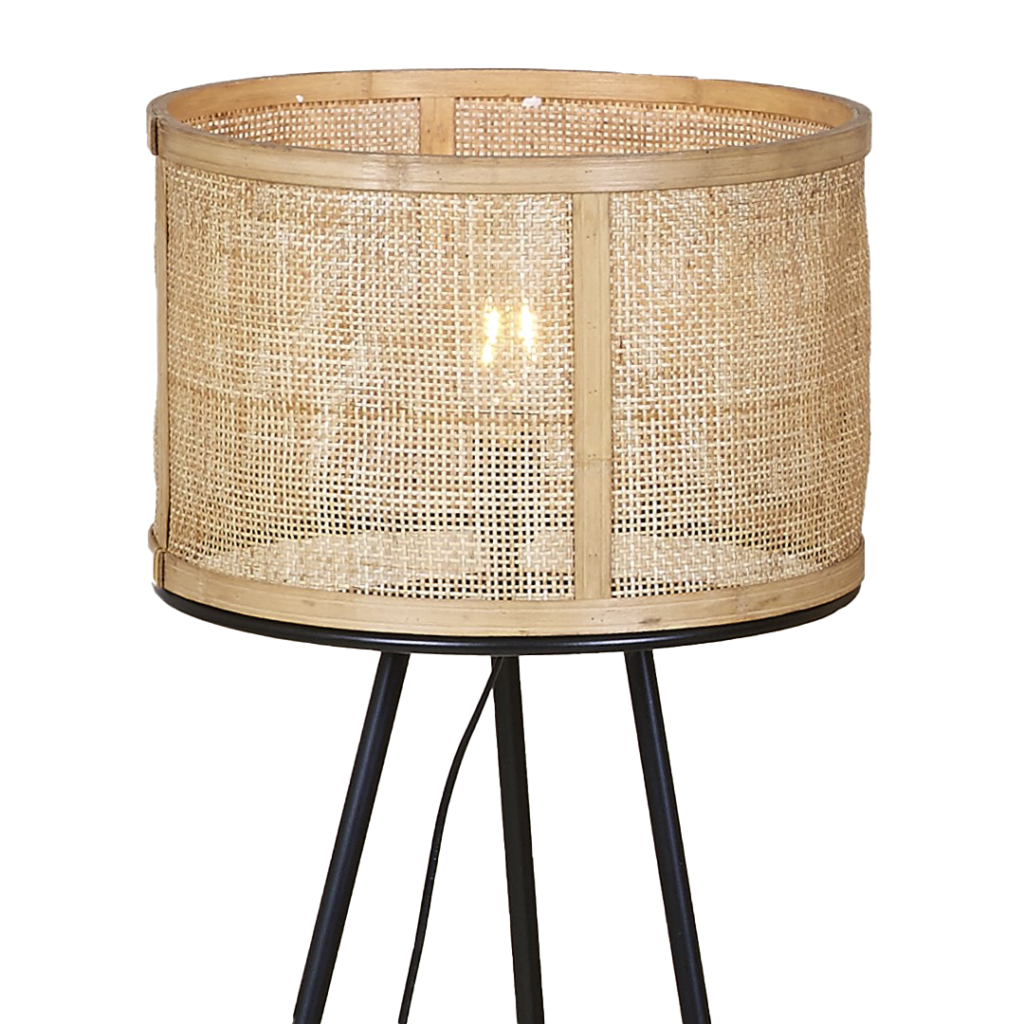 Suspension ZELIE Corep - Métal Noir Et Cannage Naturel - Hauteur 110 Cm - Ambiance Chaleureuse - Ampoule E27 - 5
