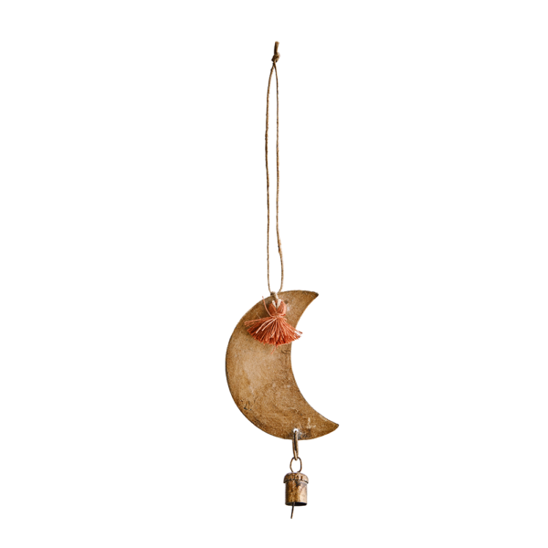 Suspension en métal doré - Lune & cloche