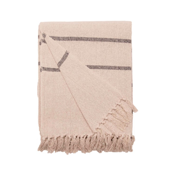 Plaid en coton 130x180 cm - Rayures Naturel & Noir