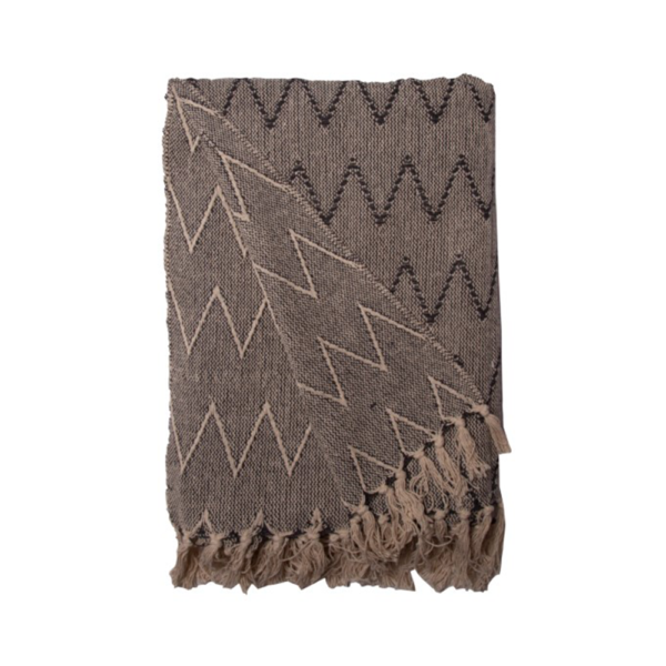 Plaid en coton 130x180 cm - Zigzag Noir & Beige