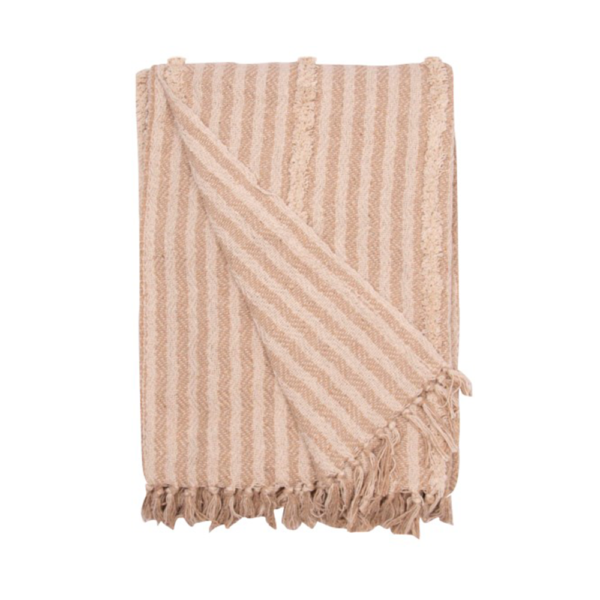 Plaid en coton 250x260 cm - Rayures Ecru & Naturel