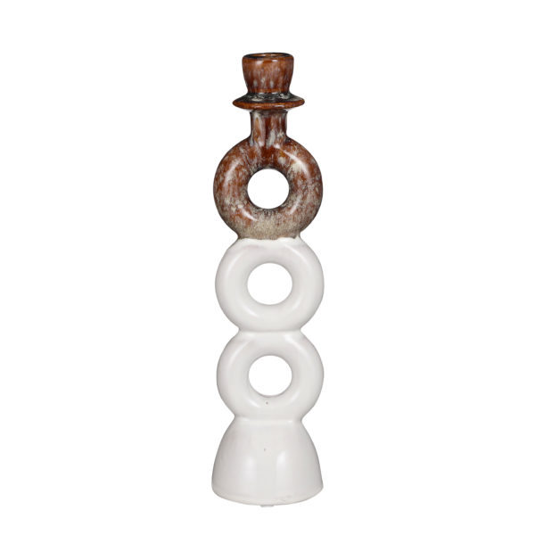Bougeoir en céramique - Marron et blanc