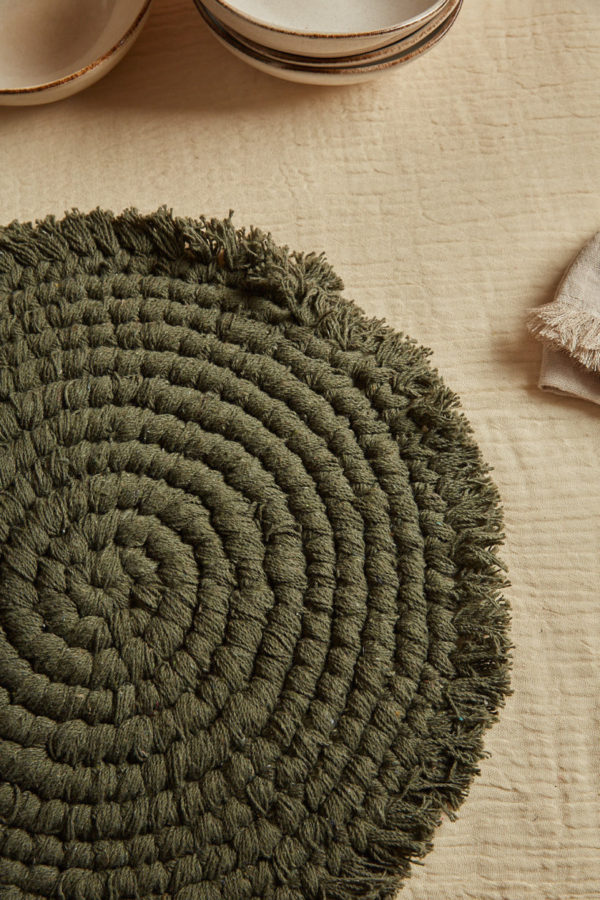 Set de table rond en coton vert kaki