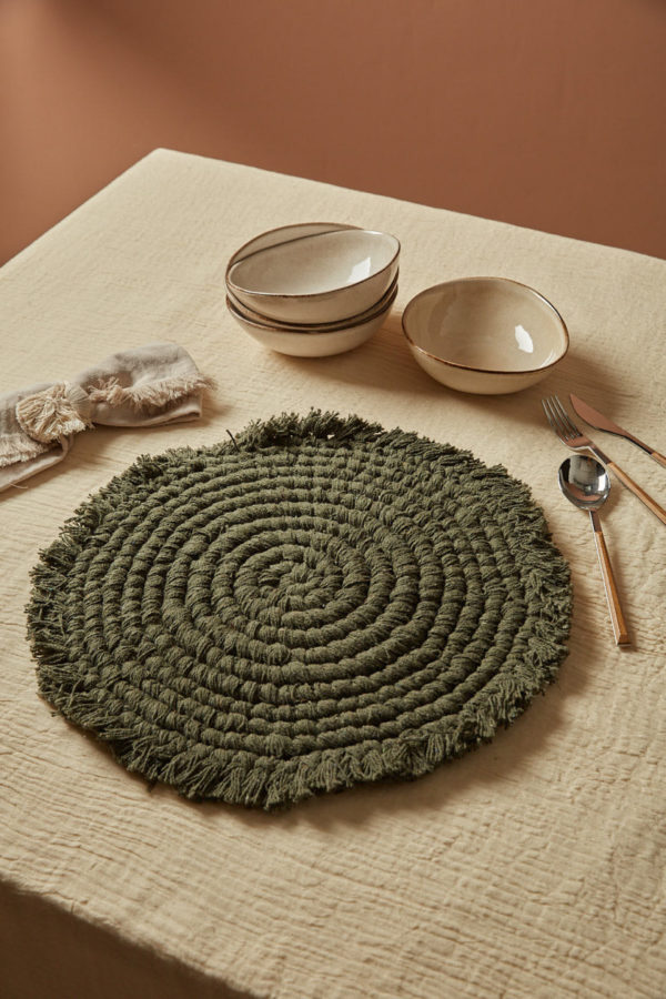 Set de table rond en coton vert kaki