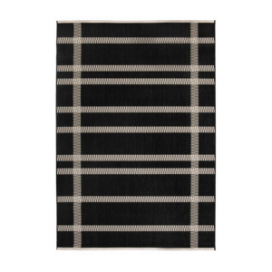 Tapis intérieur extérieur noir et beige motif géométrique