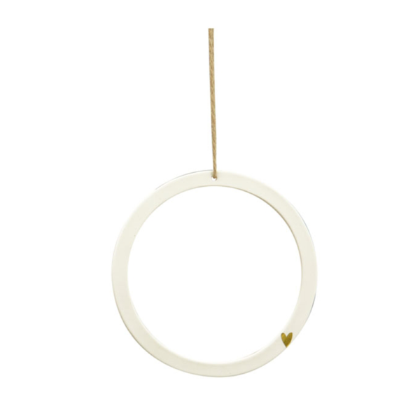 Décoration murale cercle en porcelaine blanc coeur doré