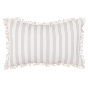 Coussin en coton franges rayures Gris