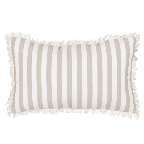 Coussin à franges et rayures - Taupe