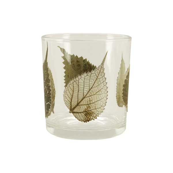 Photophore en verre décorés de feuilles séchées