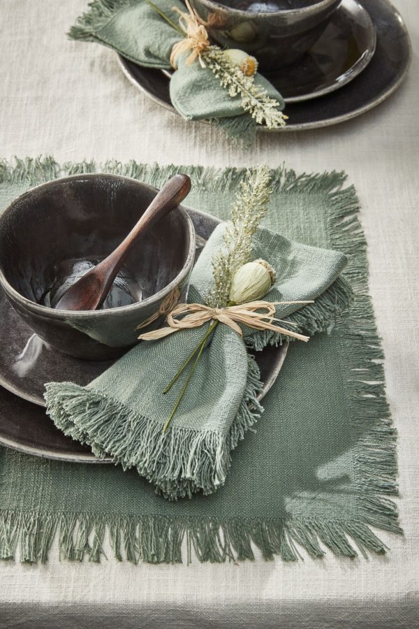 Set de 4 serviettes de table en coton vert