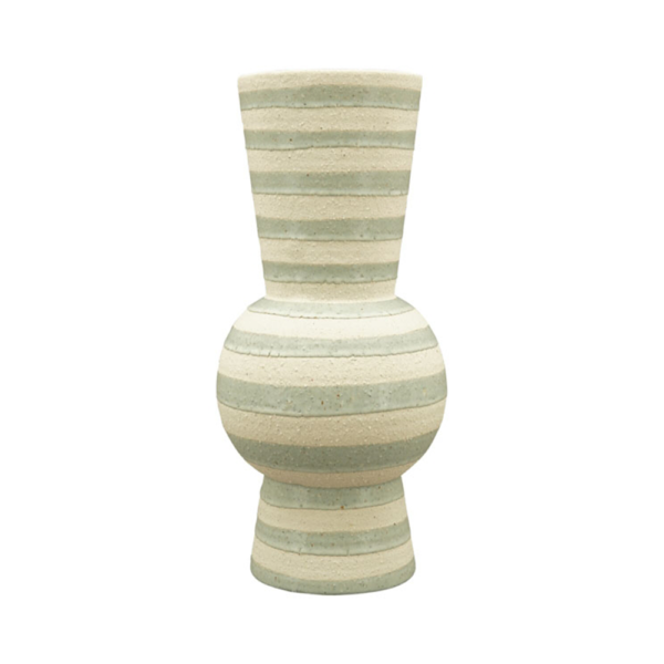 Vase en céramique à rayures blanc et bleu