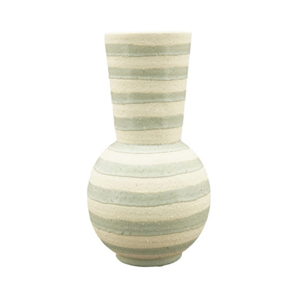 Vase en céramique à rayures blanc et bleu