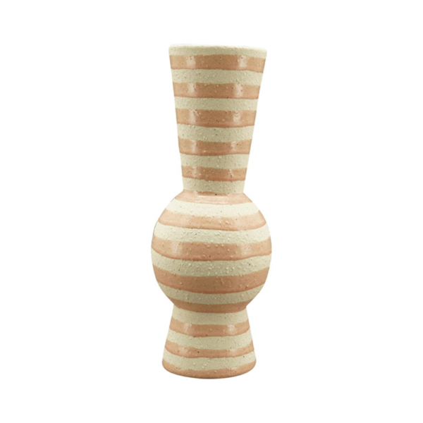 Vase en céramique à rayures blanc et rose
