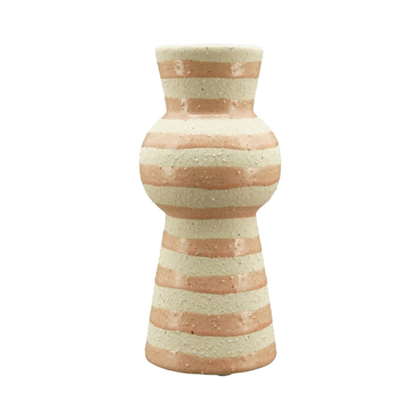 Vase en céramique à rayures blanc et rose