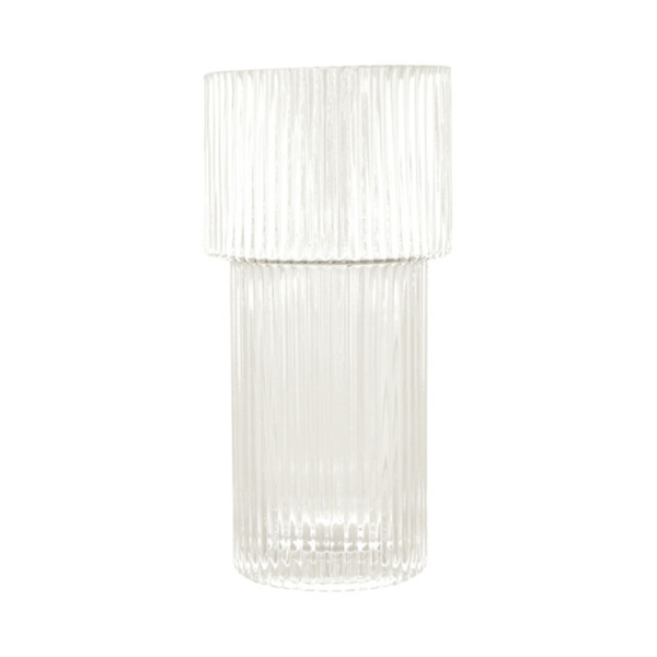 Vase en verre transparent strié
