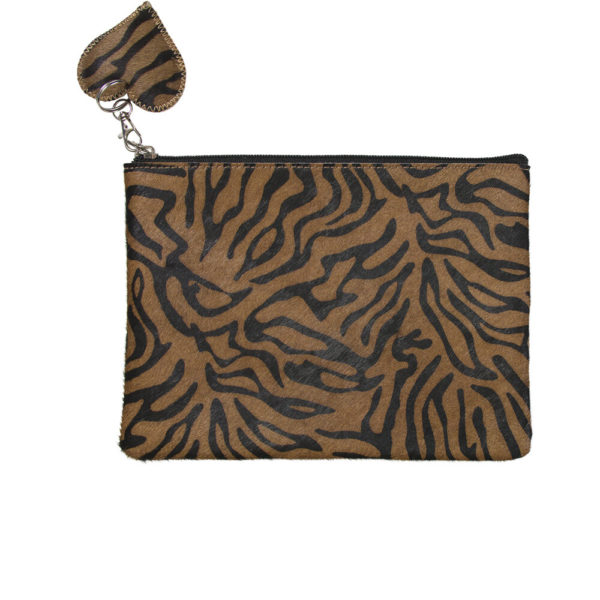 pochette en cuir peau imprimé tigre