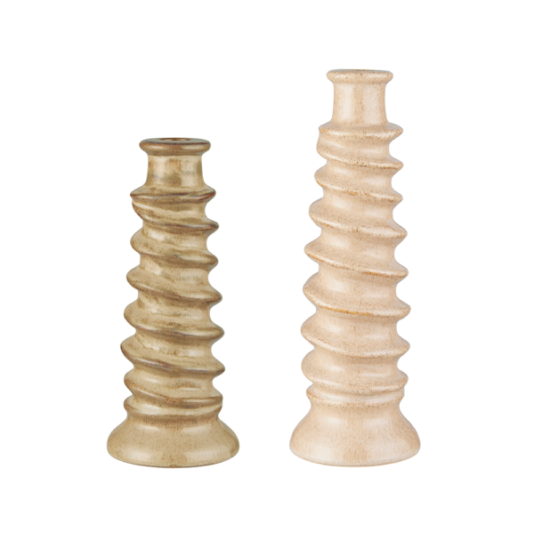 Bougeoir en céramique torsadé beige
