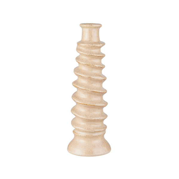 Bougeoir en céramique torsadé beige