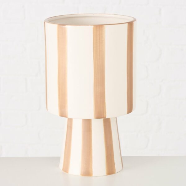 Pot de fleurs en céramique blanc rayures beige