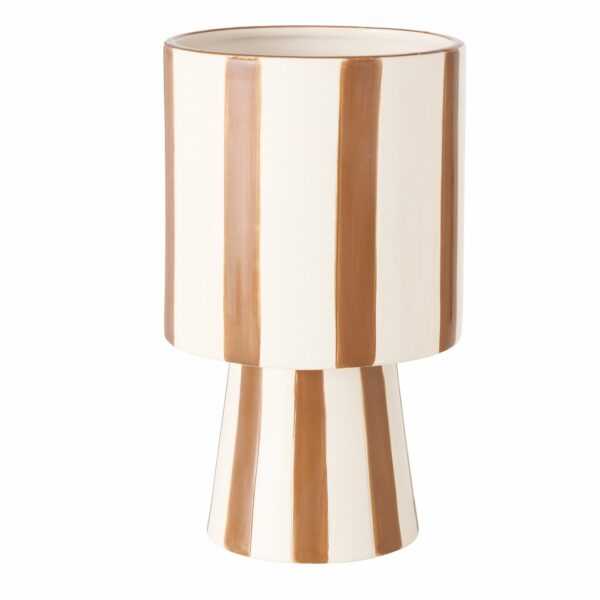 Pot de fleurs en céramique blanc rayures marron