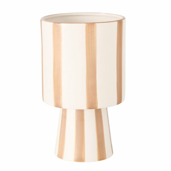 Pot de fleurs en céramique blanc rayures beige