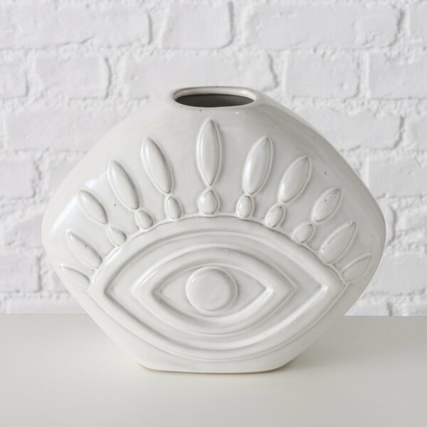 Vase en céramique blanc à décor d'oeil