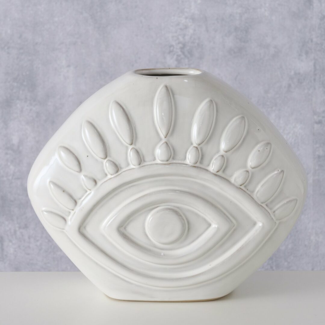Lot Déco : Petit Vase Céramique Blanc + Photophore Verre Épais Motif Cœur Rouge