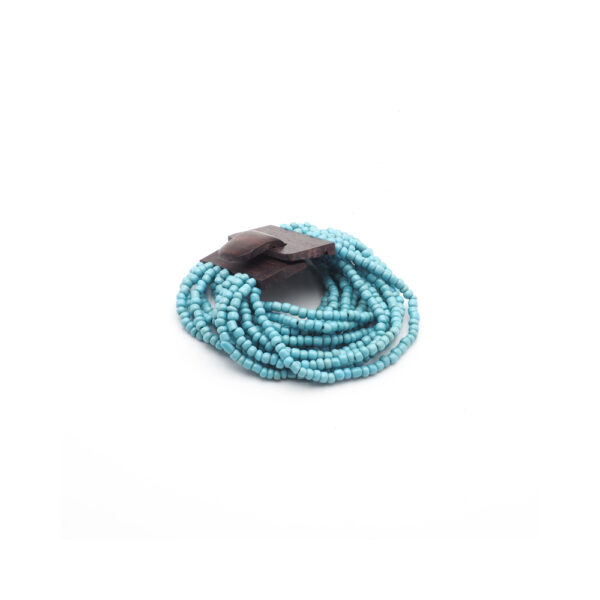 Bracelet en perles et fermoir en bois bleu turquoise