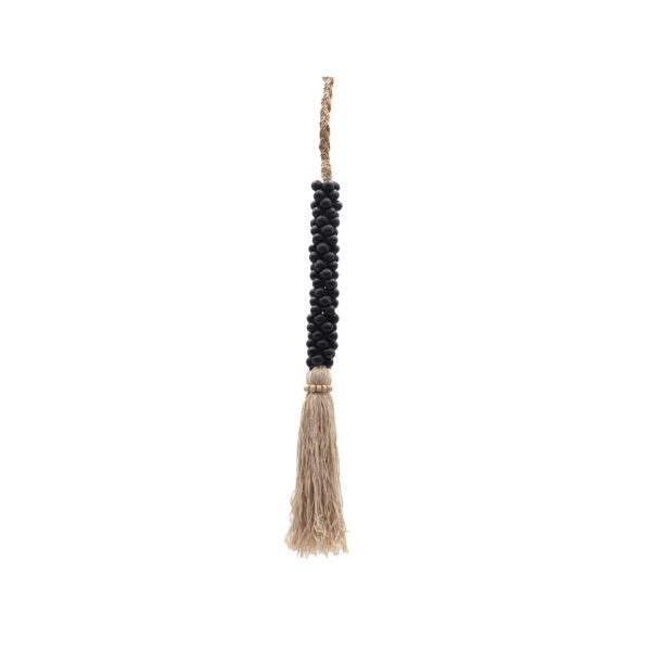 Décoration à suspendre embrasse perles en bois noir et coton écru