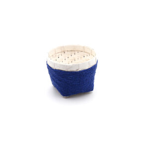 Pot en bambou blanc et perles bleues