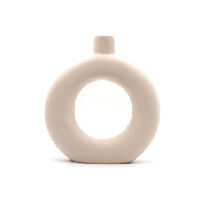 Vase donut en terre cuite beige mat grand modèle