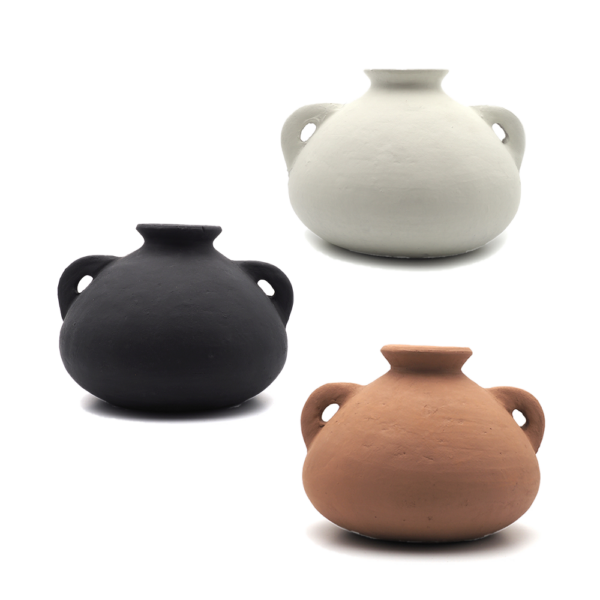 Vase en terre cuite à anses blanc noir terracotta