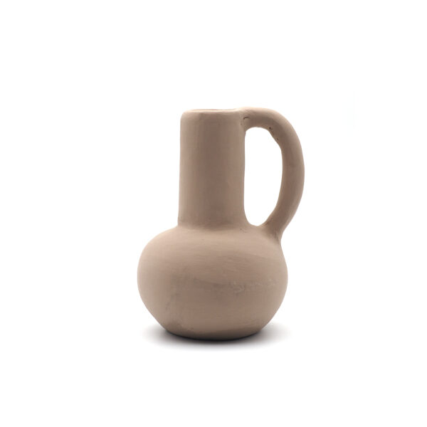 Petit pichet vase en terre cuite à anse taupe mat