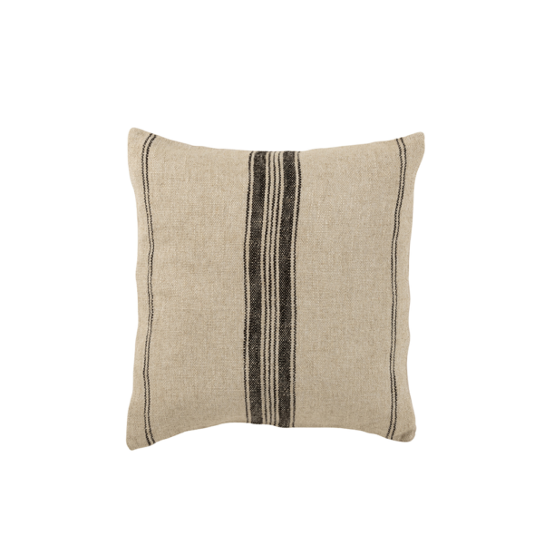 Coussin carré en lin beige lignes noires