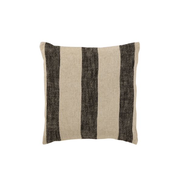 Coussin en lin carré beige rayé noir Wabi sabi