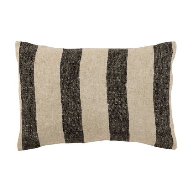 Coussin en lin rectangle beige rayé noir Wabi sabi