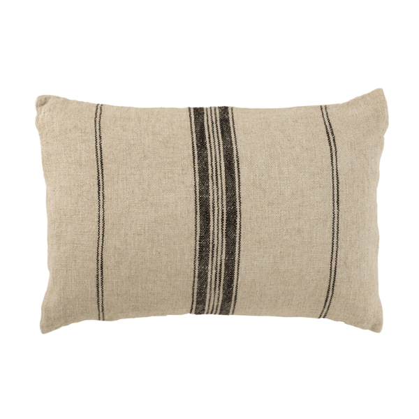 Coussin rectangle en lin beige lignes noires