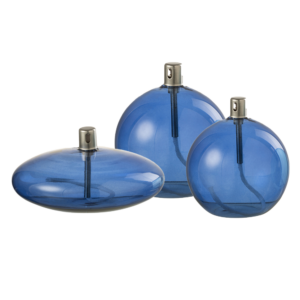 Lampe à huile en verre bleu foncé boules et galet