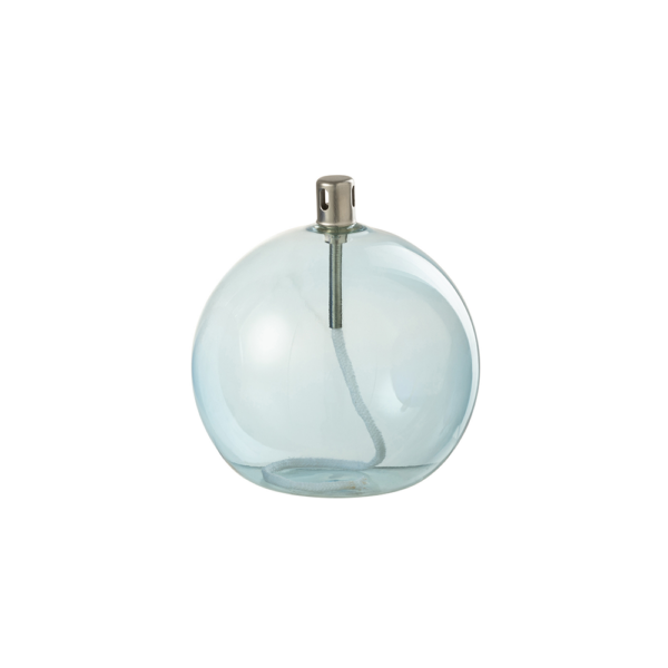 Lampe à huile en verre bleu clair boule grand modèle