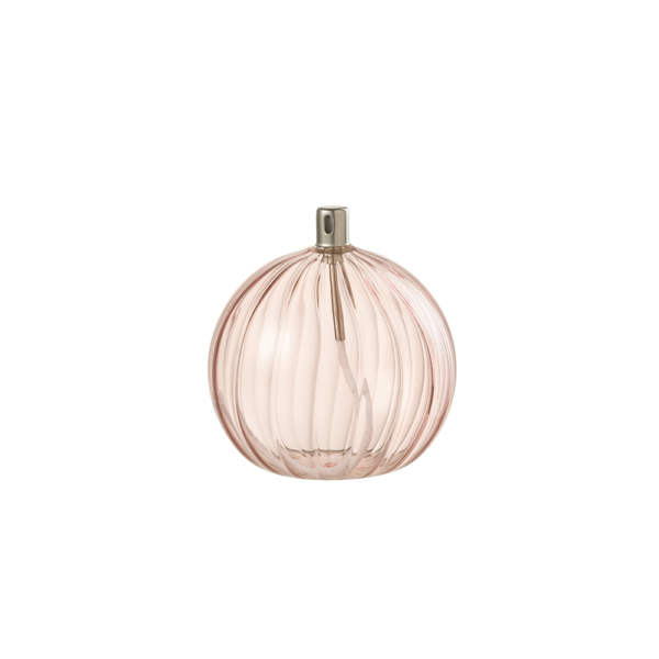 Lampe à huile en verre strié rose boule petit modèle