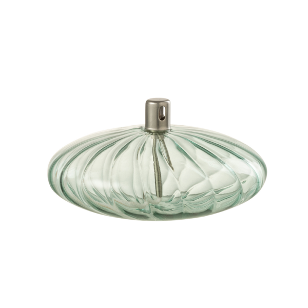 Lampe à huile en verre strié galet vert d'eau